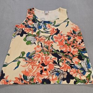 Chico’s Floral Sleeveless Tank Top Size 0 Small Cream Multicolor Knit